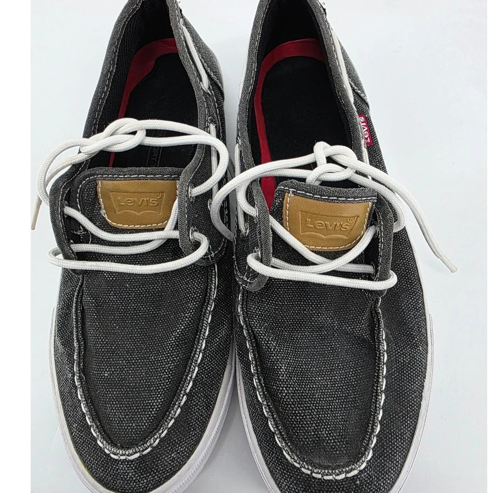 Levis Boat‎ Shoes Men Sz 9 Dark Gray Canvas Dock Deck Nautical Coastal Resort